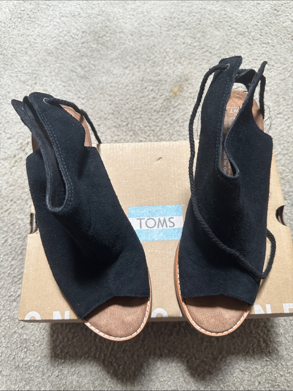 TOMS Black Suede Lace-Up Peep-Toe Sandals worn once